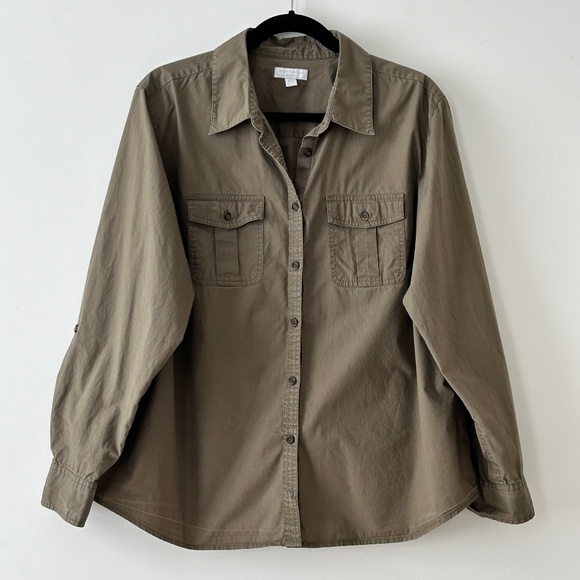 Charter Club 100% Cotton Olive Green Button Up Shirt - Picture 1 of 16